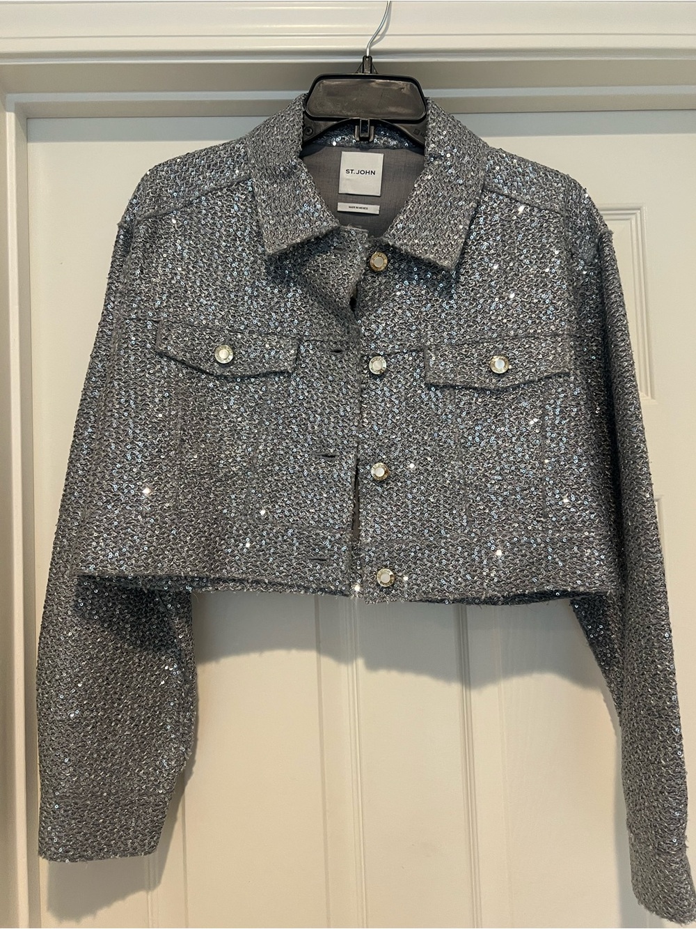 St. John Silver Sparkle Cropped Jacket
